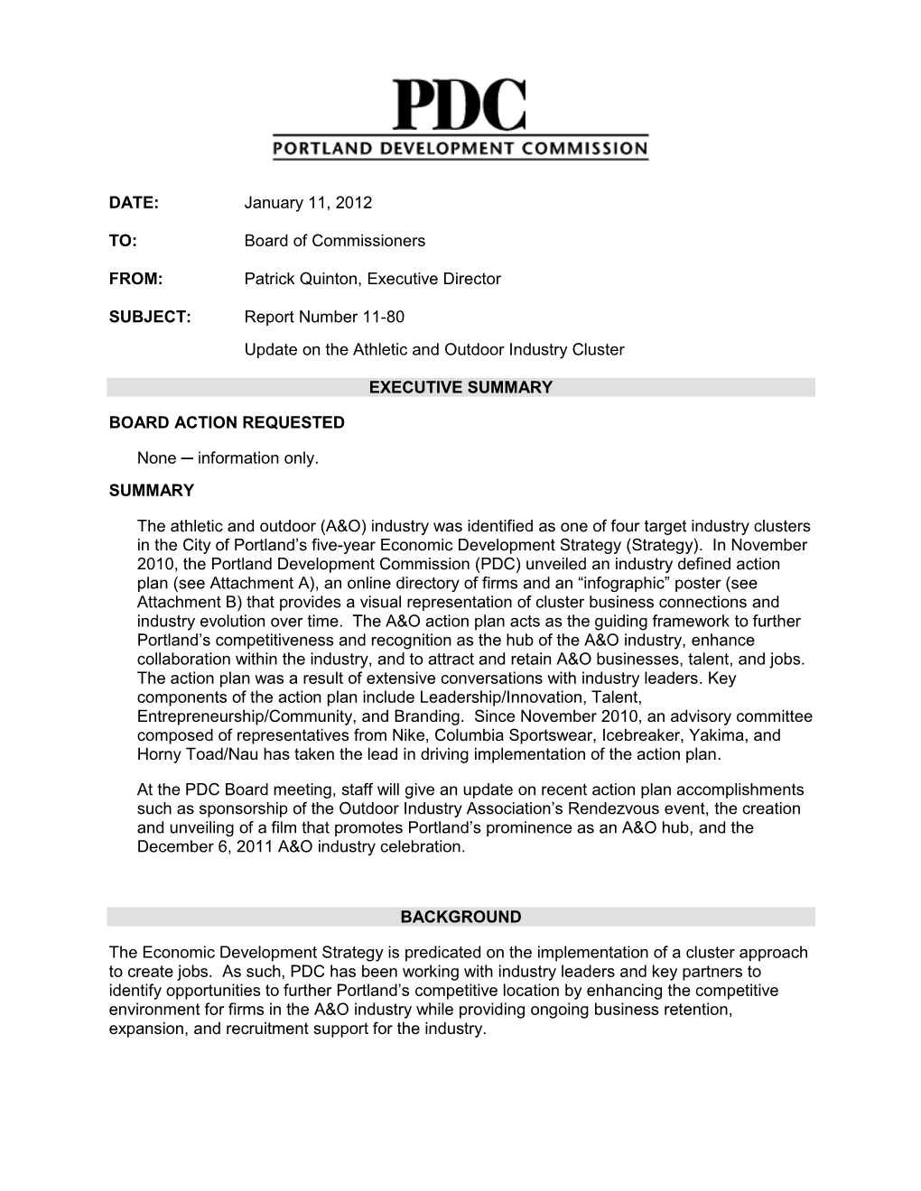 DATE: January 11, 2012 TO: Board Of