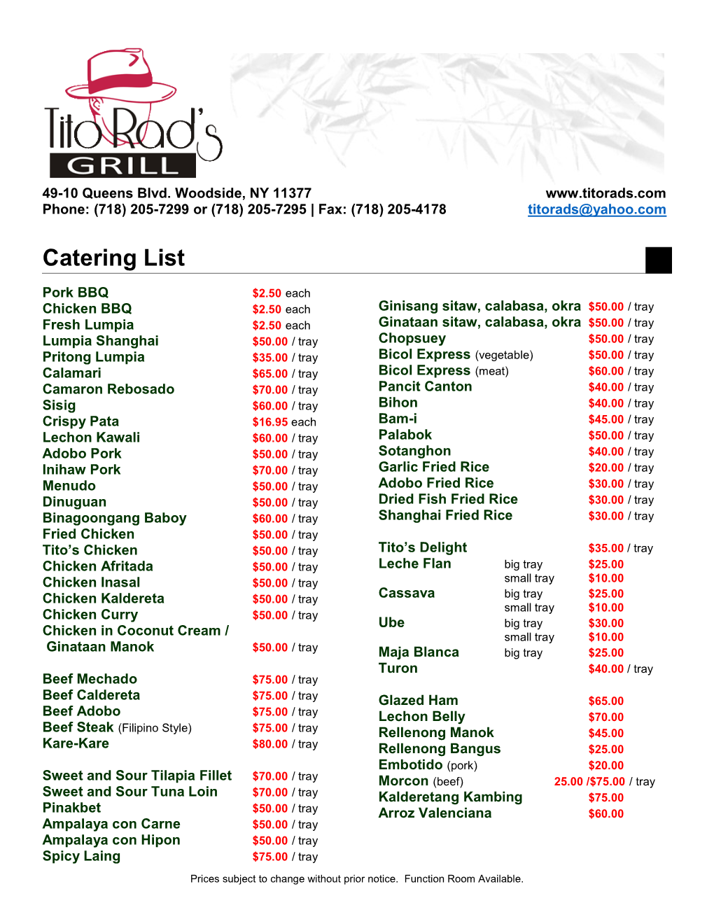 Catering Menu