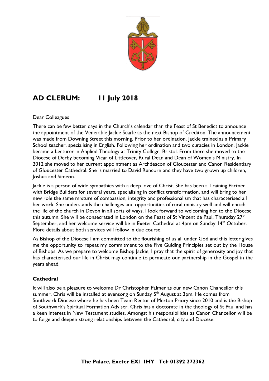 AD CLERUM: 11 July 2018