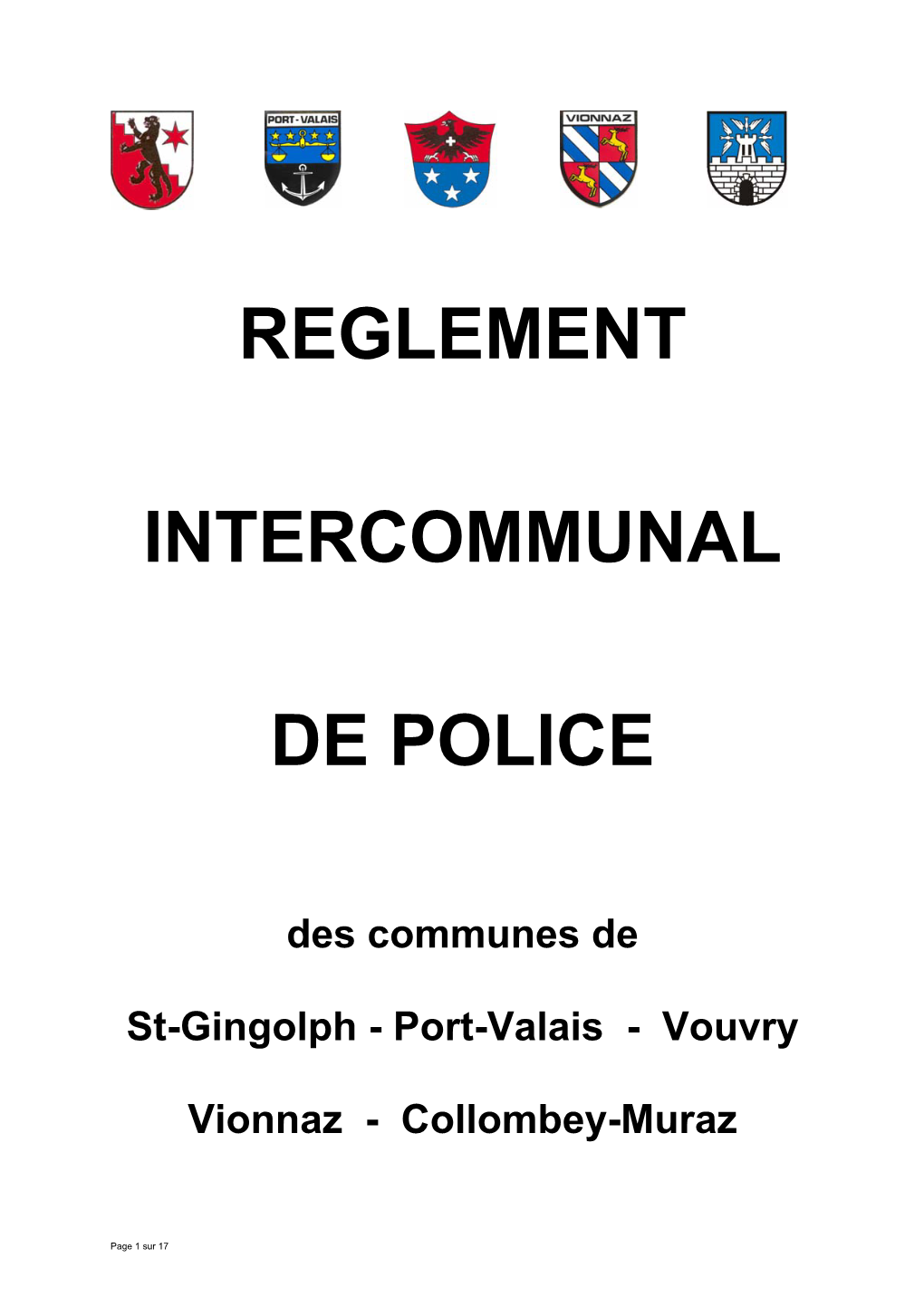 Reglement Intercommunal De Police