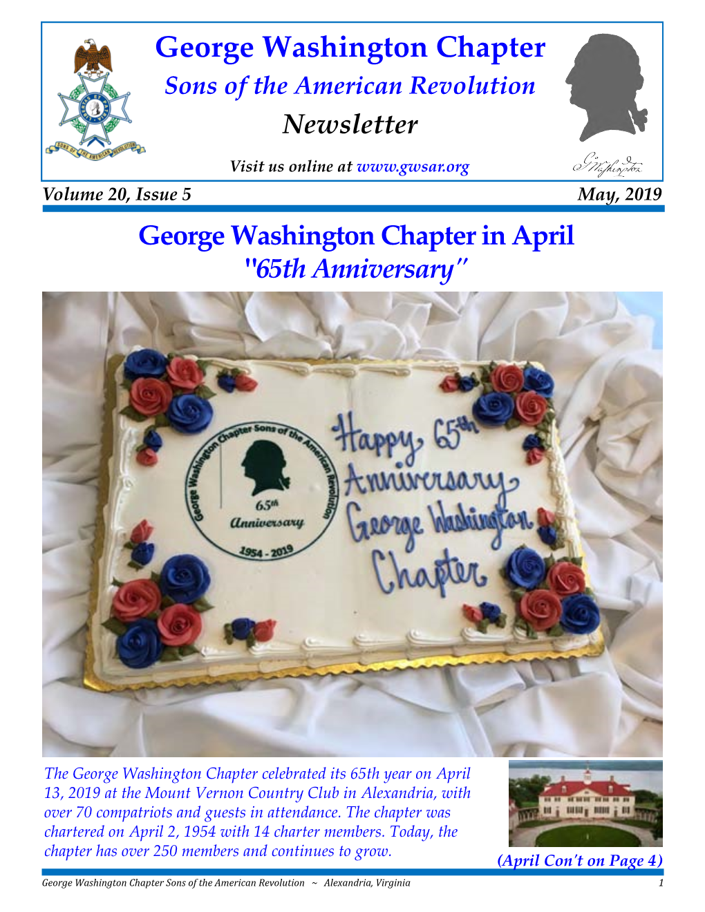 May, 2019 George Washington Chapter in April "65Th Anniversary"