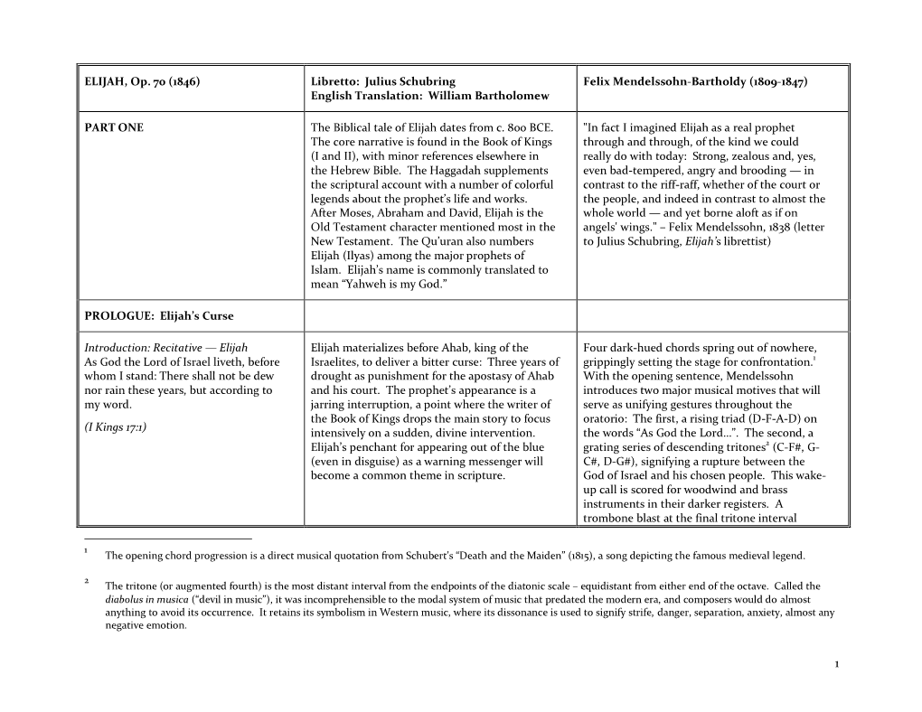 ELIJAH, Op. 70 (1846) Libretto: Julius Schubring English Translation