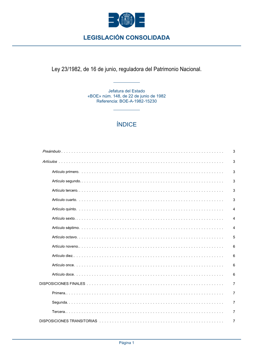 Ley 23/1982, De 16 De Junio, Reguladora Del Patrimonio Nacional