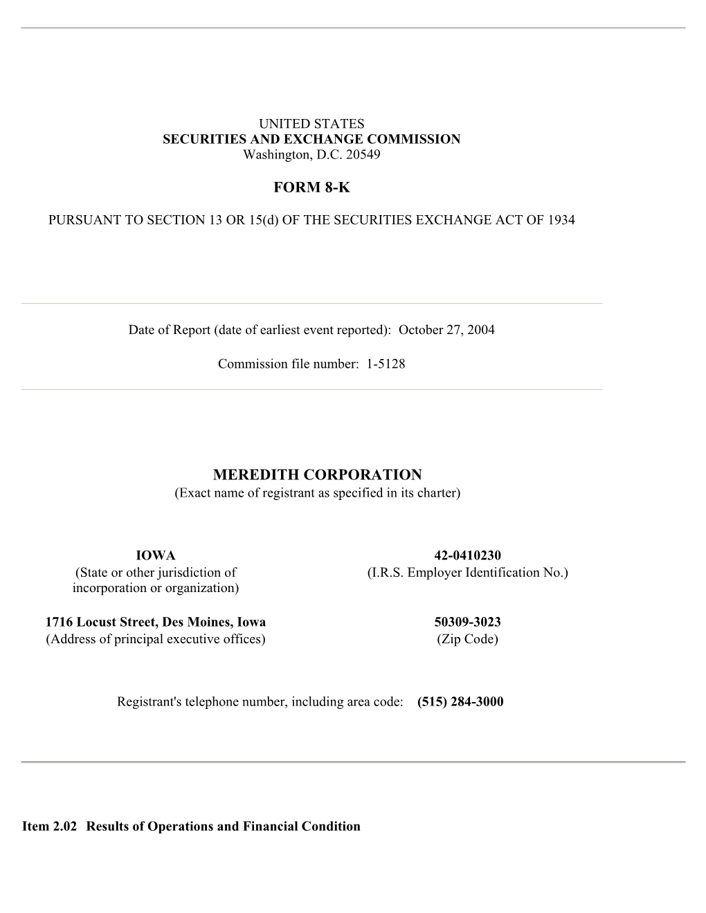 Form 8-K Meredith Corporation