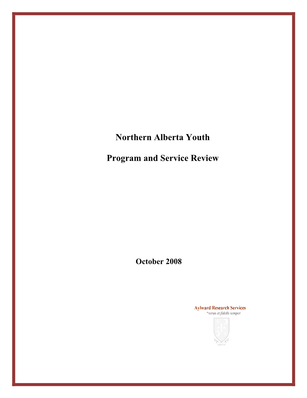 Northern Alberta Youth Program and Service Review