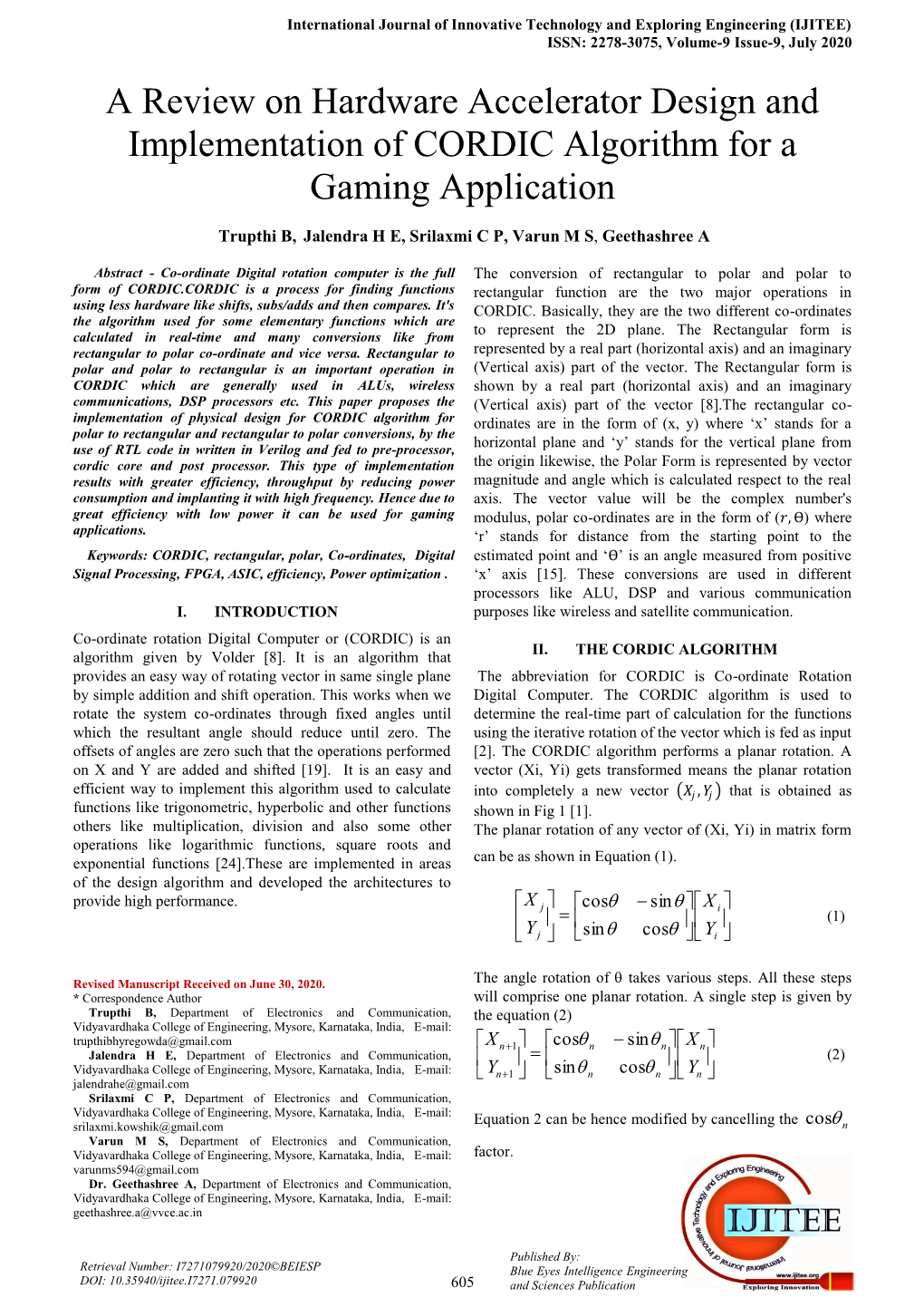 A Review on Hardware Accelerator Design and Implementation of CORDIC Algorithm for a Gaming Application