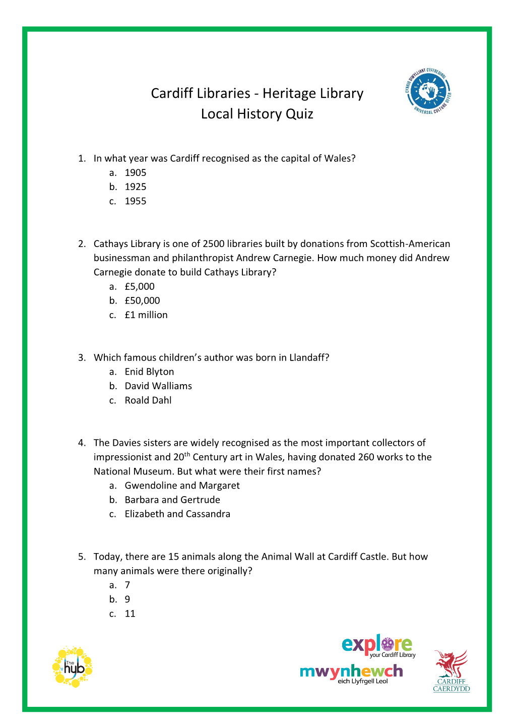 Cardiff Libraries - Heritage Library Local History Quiz