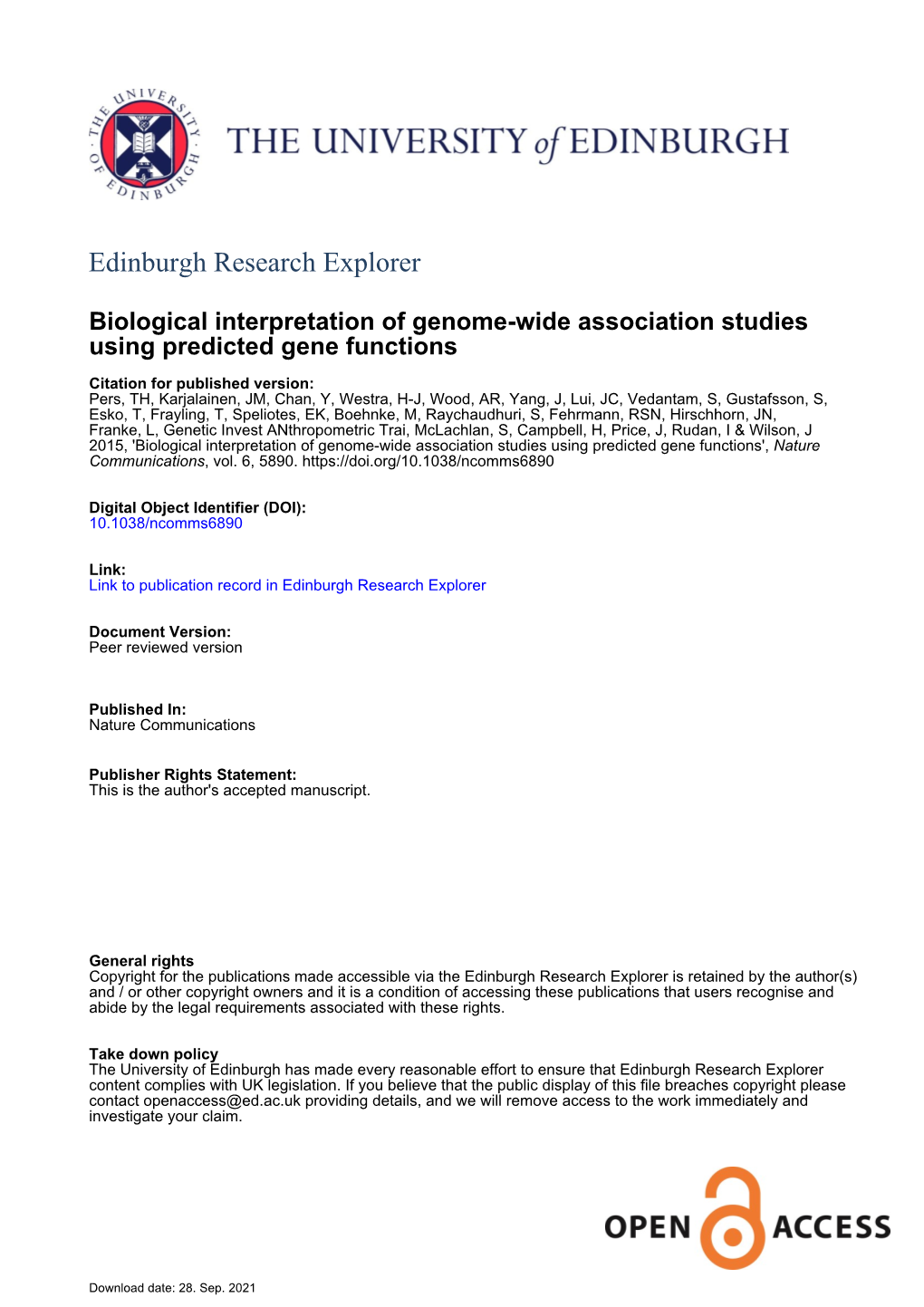 Biological Interpretation of Genome-Wide Association Studies Using Predicted Gene Functions