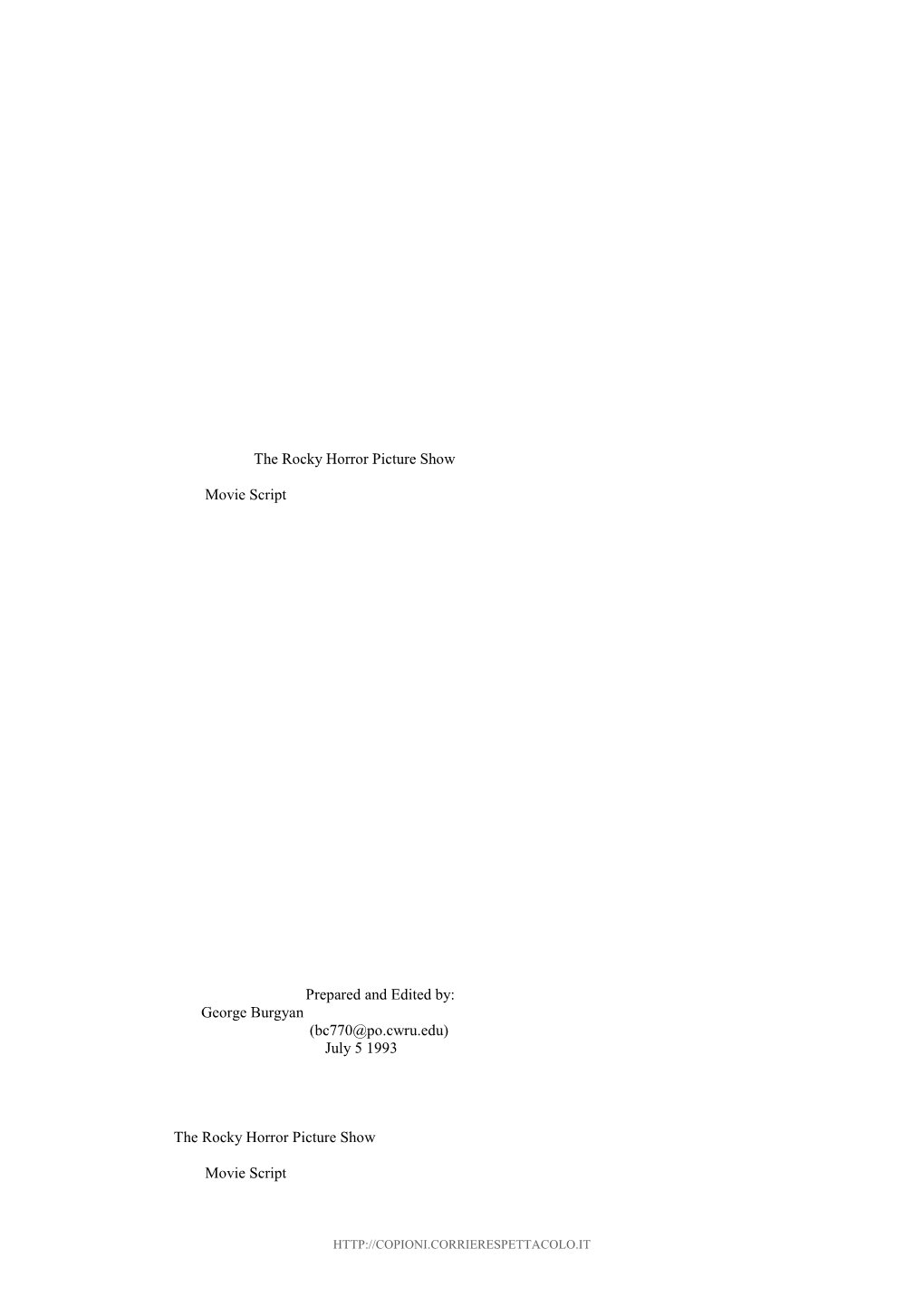 The Rocky Horror Picture Show Movie Script Prepared and Edited By