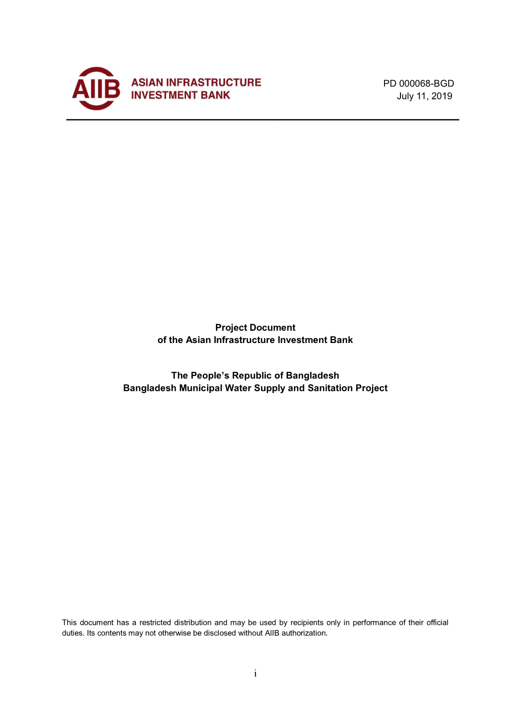 Project Document of the Asian Infrastructure Investment Bank