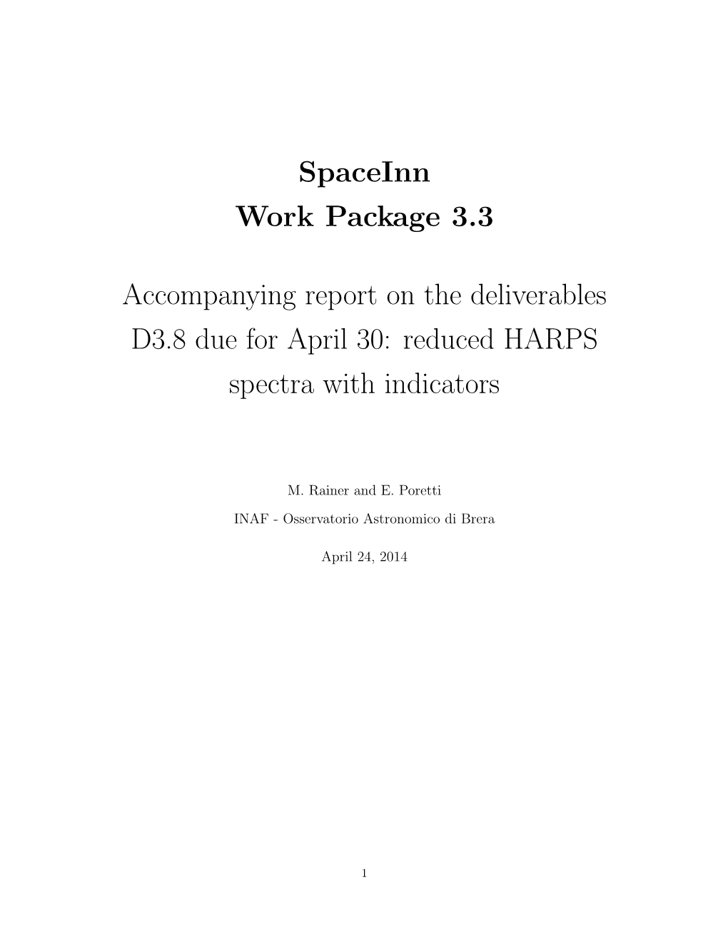 Spaceinn Work Package 3.3 Accompanying Report