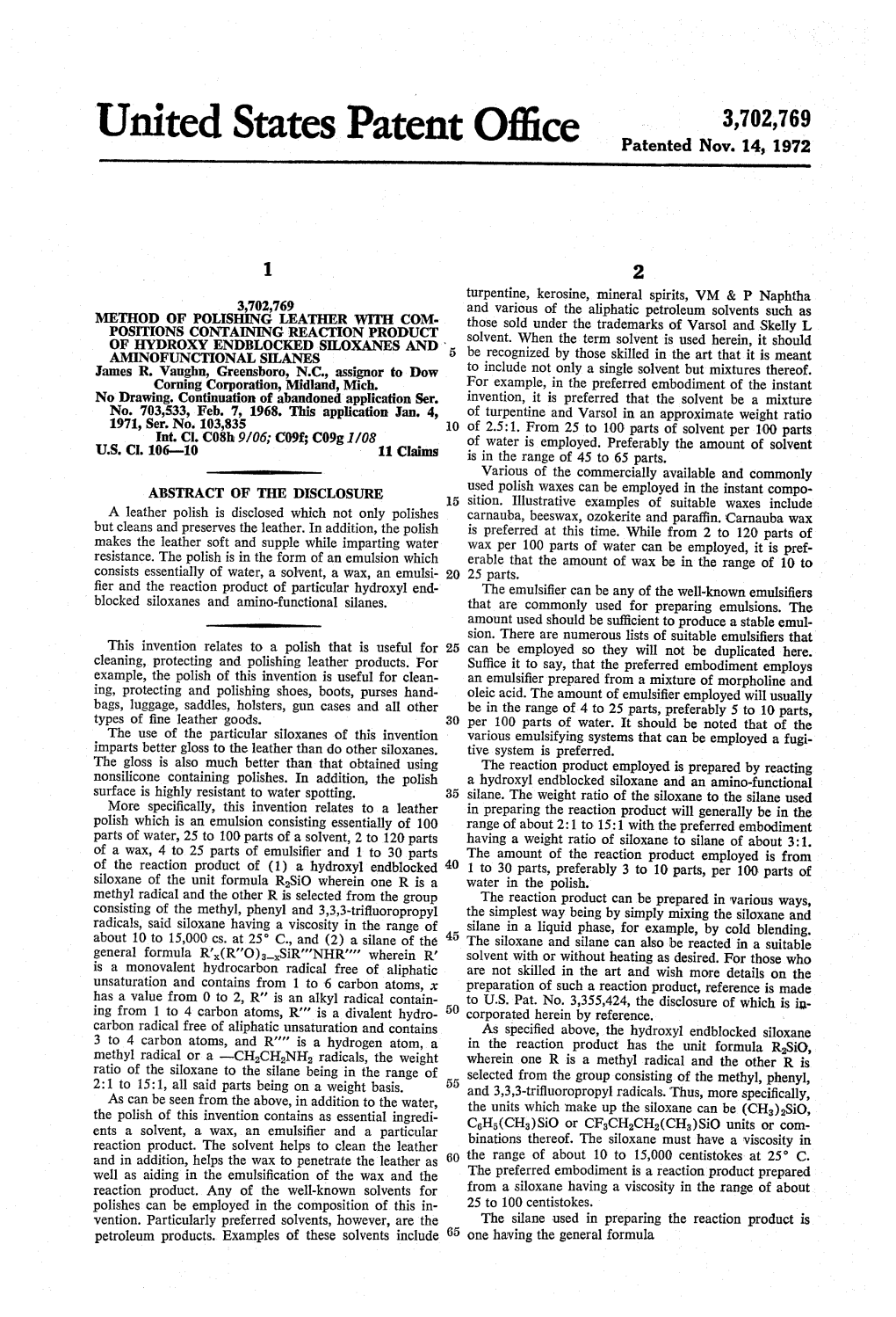 United States Patent Office Patented Nov