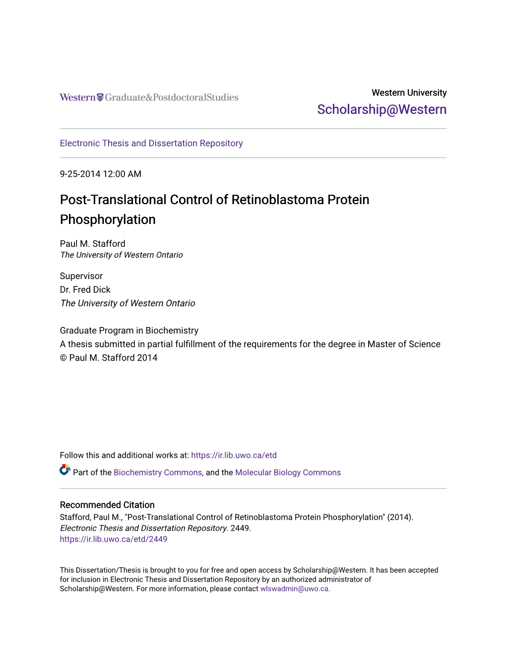 Post-Translational Control of Retinoblastoma Protein Phosphorylation
