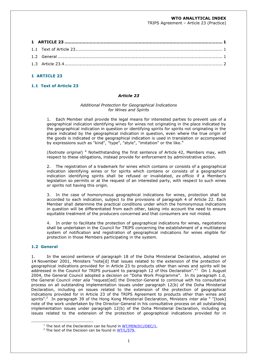 WTO ANALYTICAL INDEX TRIPS Agreement – Article 23 (Practice)