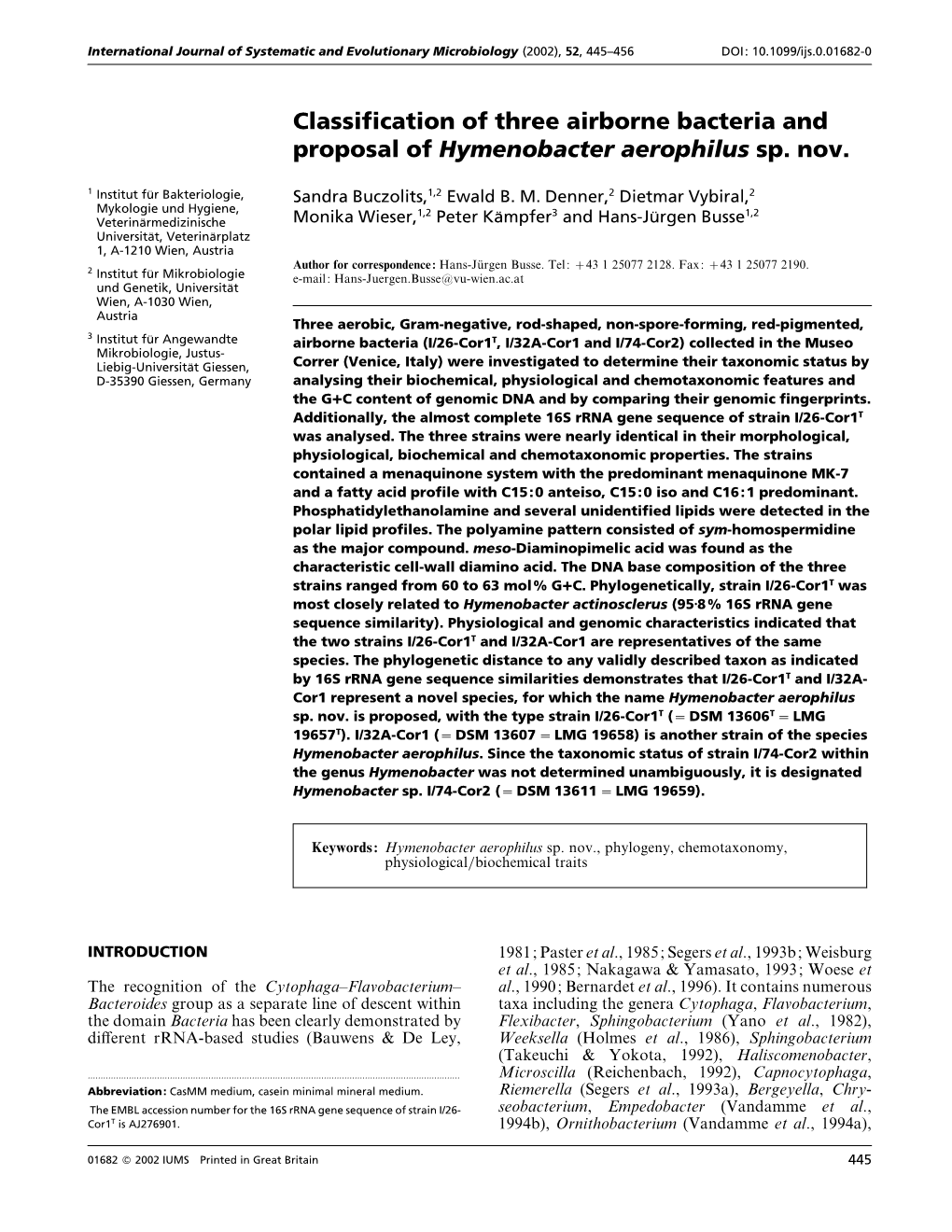 Classification of Three Airborne Bacteria and Proposal Of