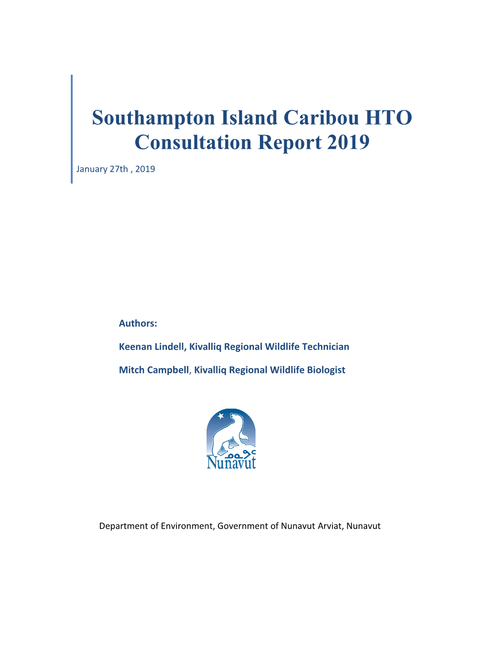 Southampton Island Caribou HTO Consultation Report 2019