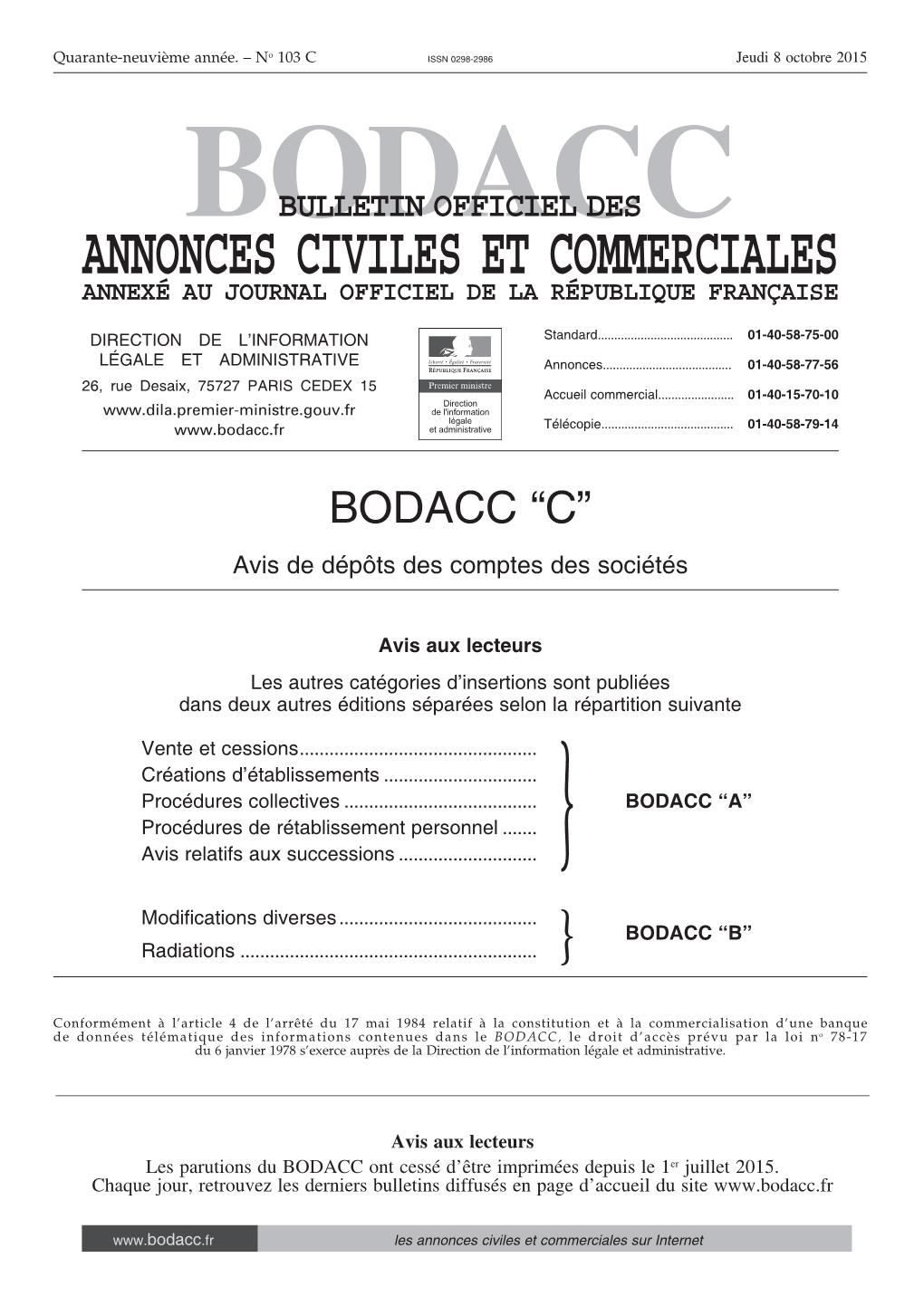 Bodacc Bulletin Officiel Des Annonces Civiles Et Commerciales Annexé Au Journal Officiel De La République Française