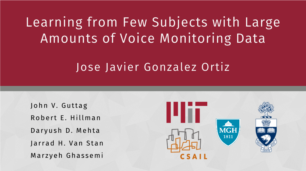 Learning from Few Subjects with Large Amounts of Voice Monitoring Data