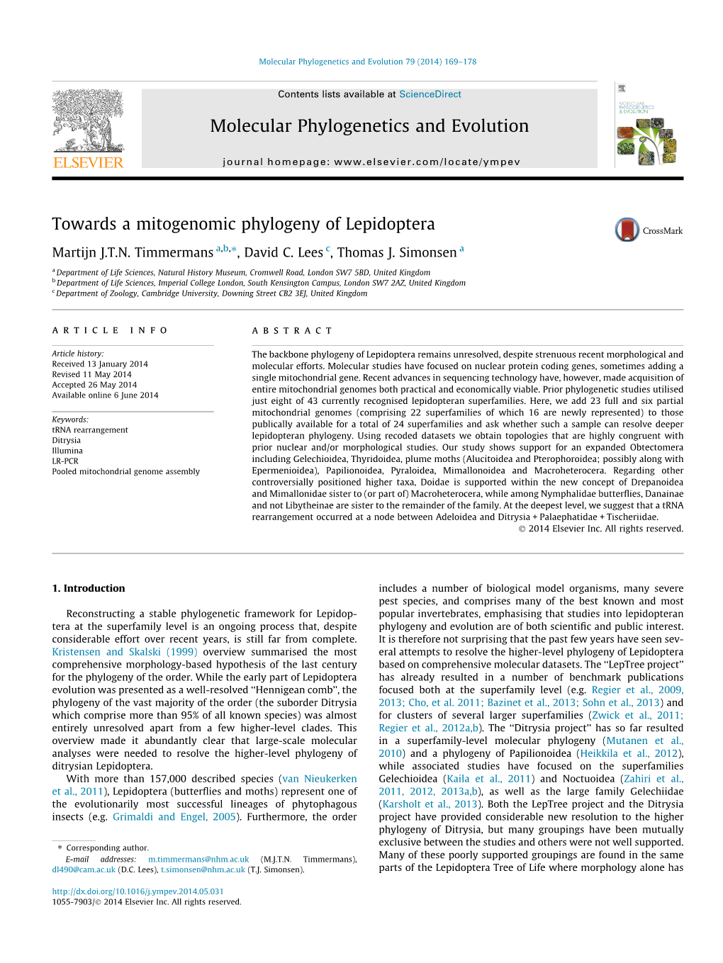 Towards a Mitogenomic Phylogeny of Lepidoptera ⇑ Martijn J.T.N