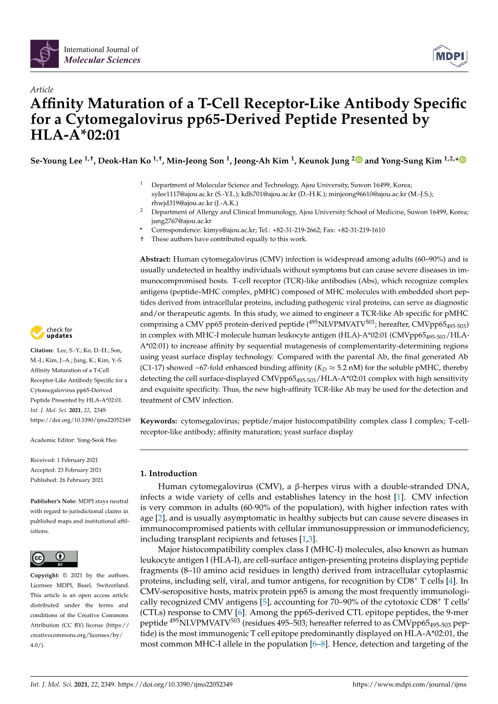 Affinity Maturation of a T-Cell Receptor-Like Antibody Specific for A