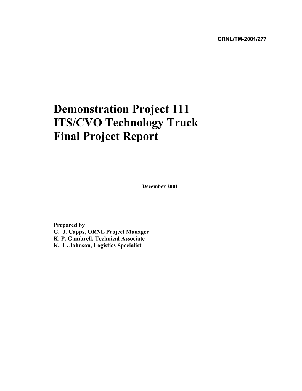 Demonstration Project 111 Its/Cvo Technology Truck Final Project Report