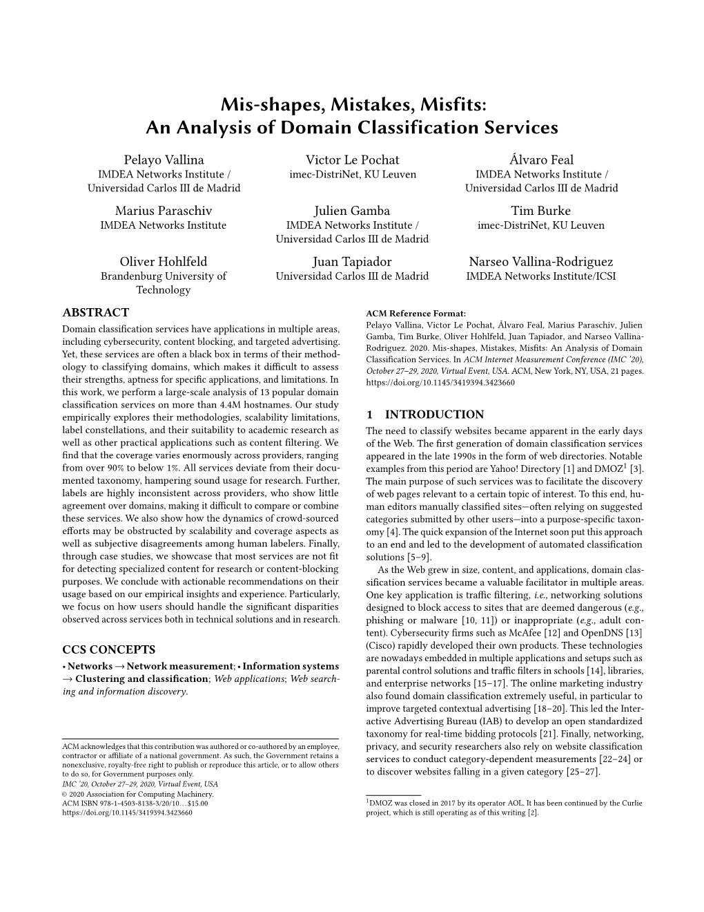 An Analysis of Domain Classification Services