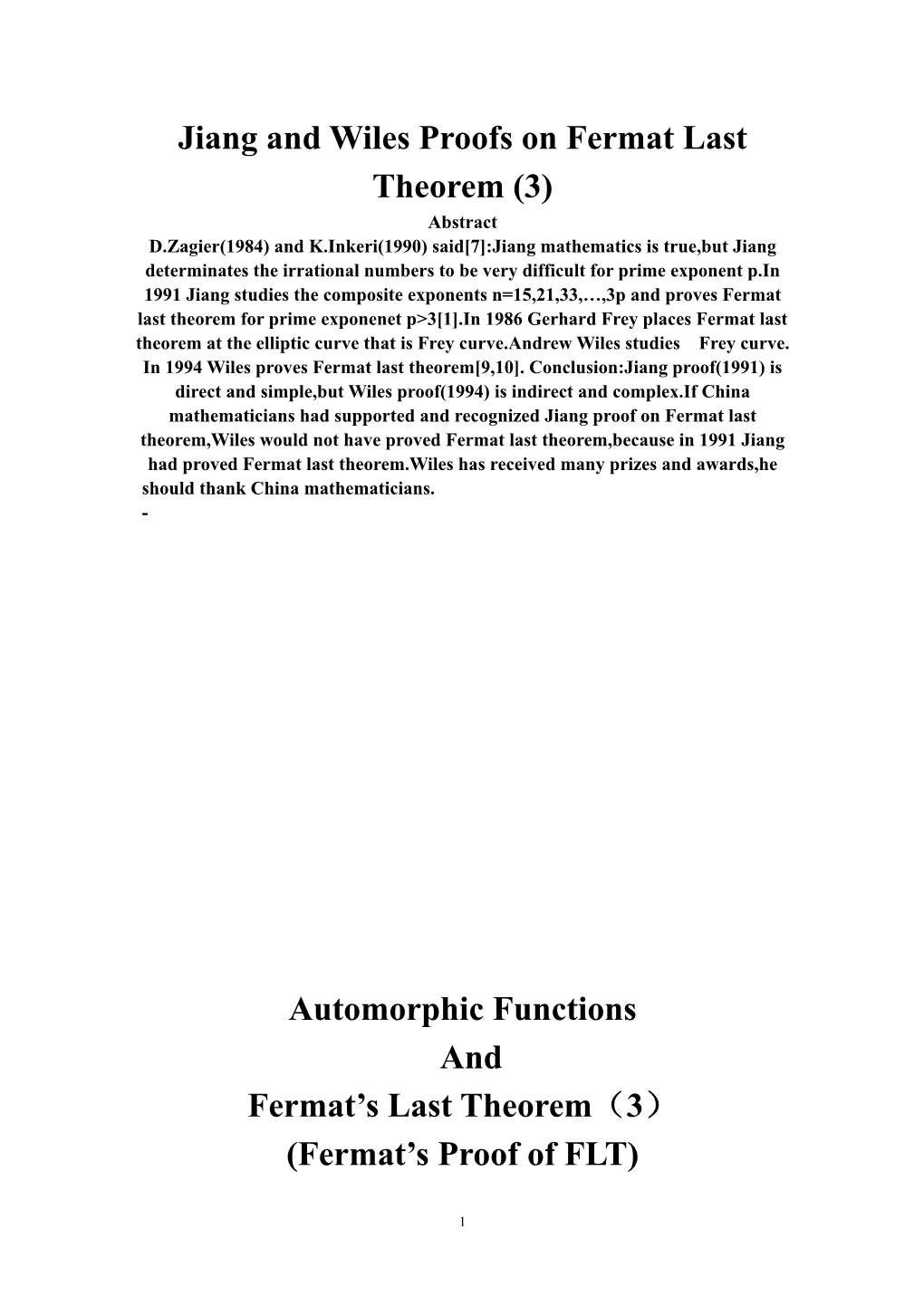 Automorphic Functions and Fermat's Last Theorem（3）