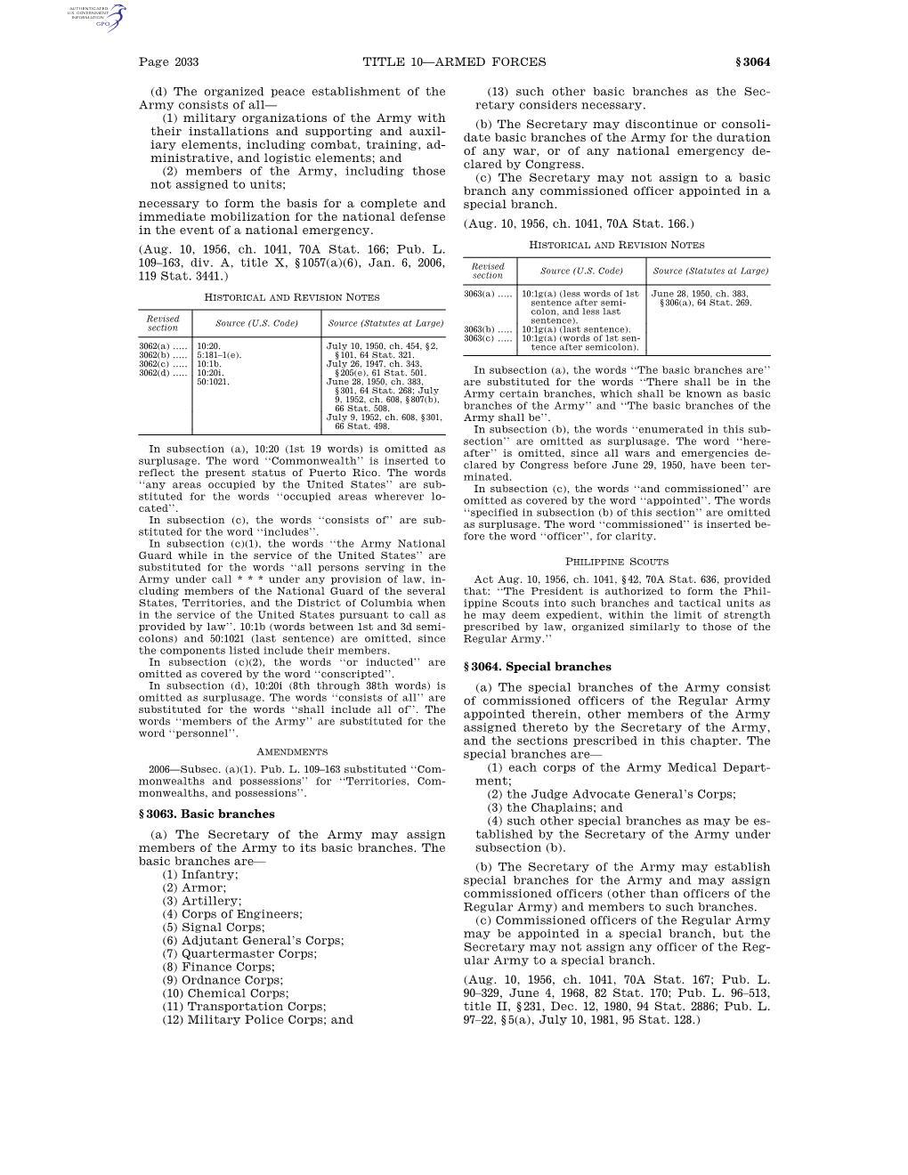 Page 2033 TITLE 10—ARMED FORCES § 3064 (D) the Organized