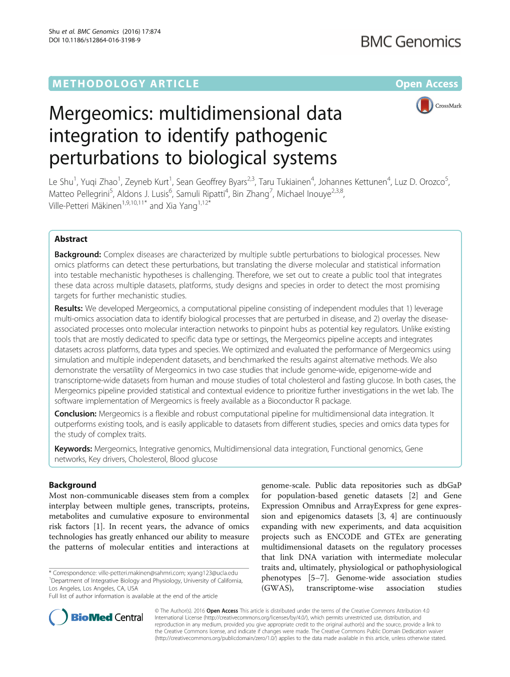 Mergeomics: Multidimensional Data Integration to Identify Pathogenic Perturbations to Biological Systems