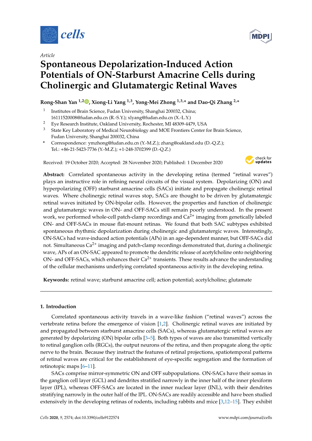 Spontaneous Depolarization-Induced Action Potentials of ON-Starburst Amacrine Cells During Cholinergic and Glutamatergic Retinal Waves