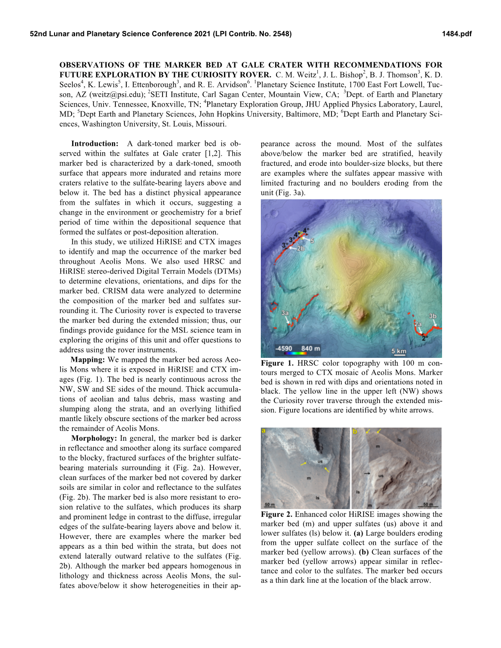 Observations of the Marker Bed at Gale Crater with Recommendations for Future Exploration by the Curiosity Rover