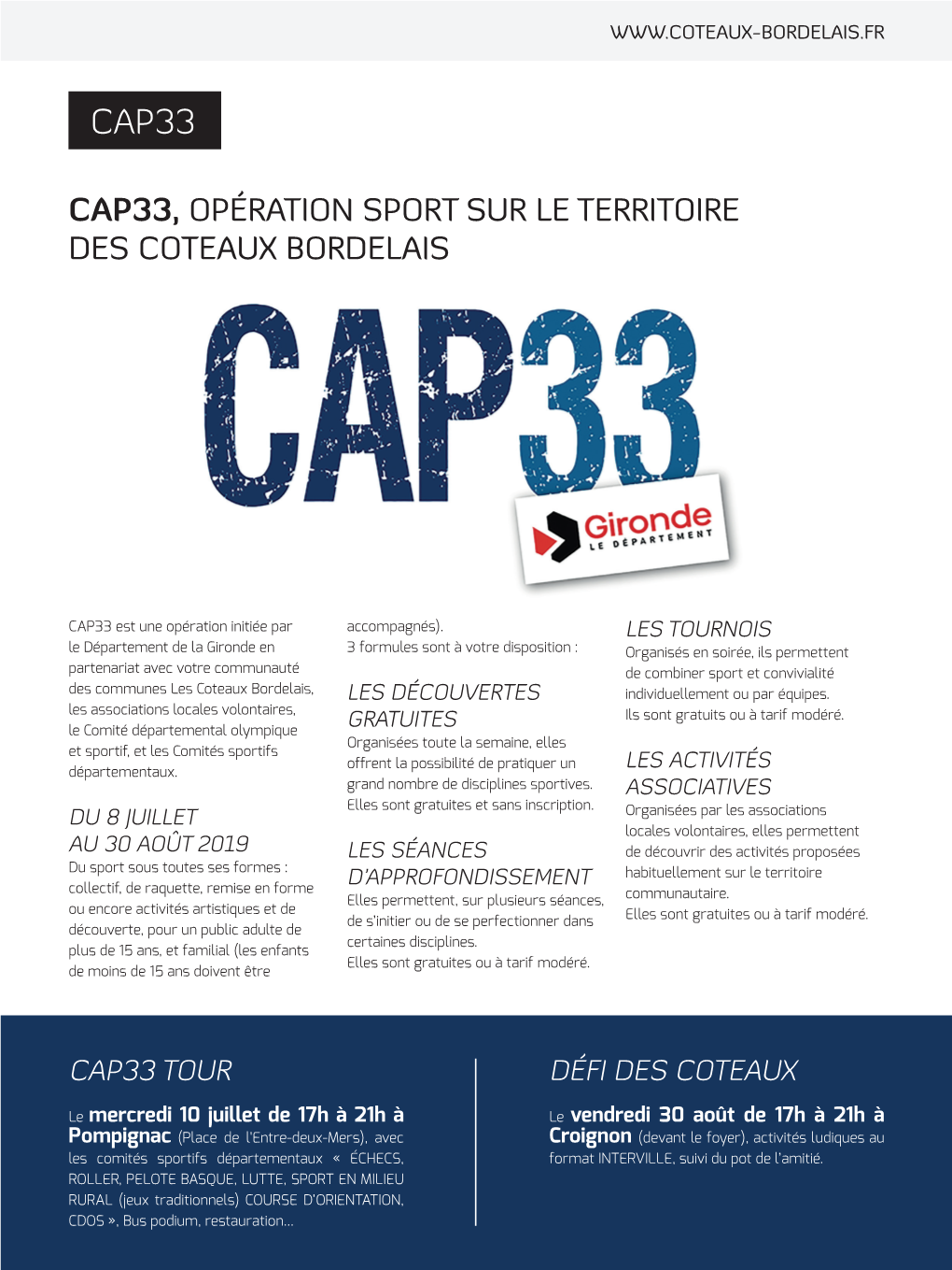 Cap33, Opération Sport Sur Le Territoire Des Coteaux Bordelais