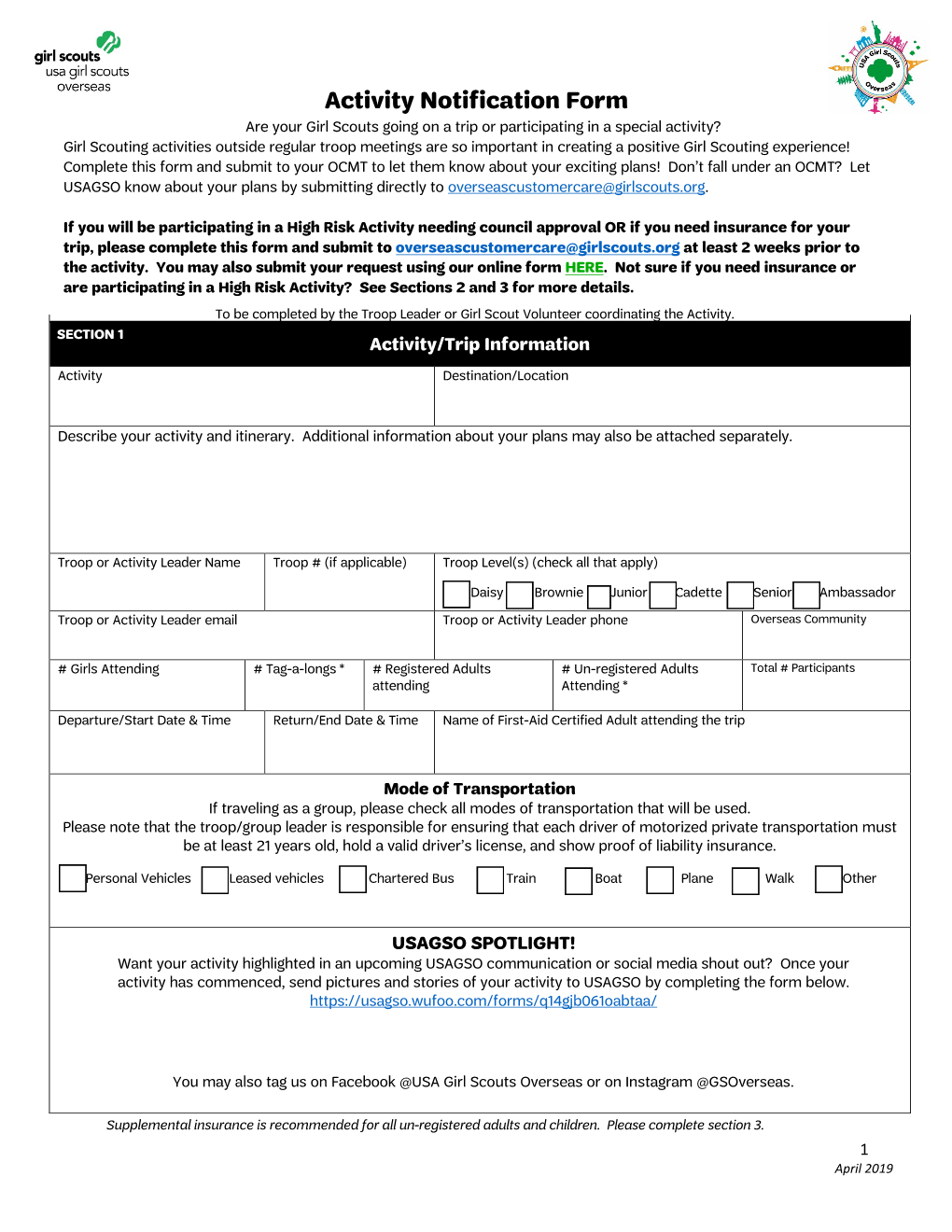 Activity Notification Form