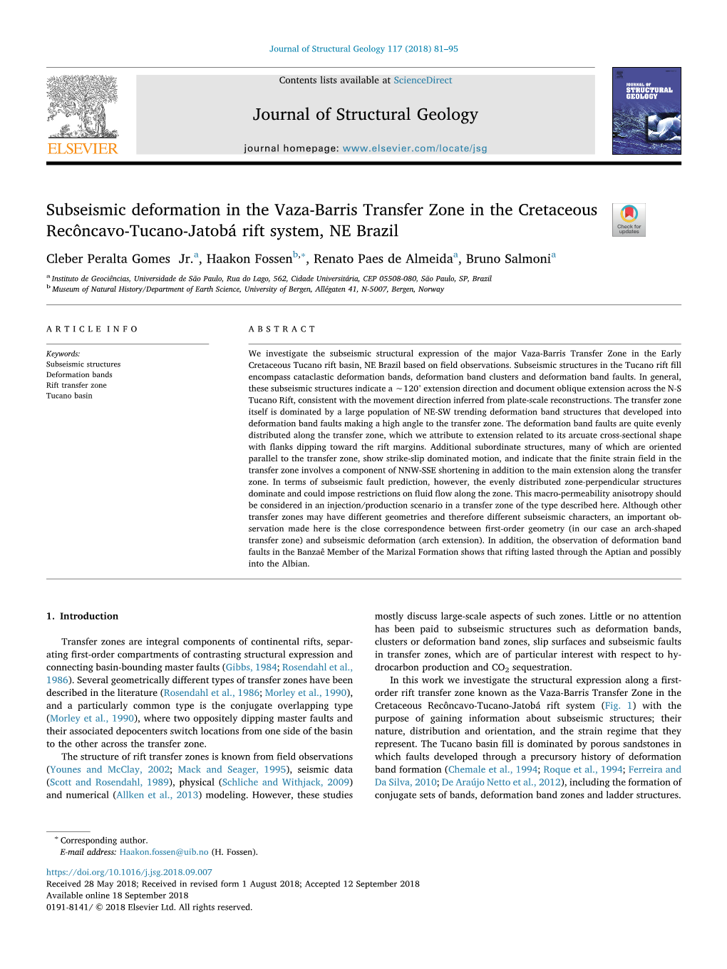 Subseismic Deformation in the Vaza-Barris Transfer Zone in the Cretaceous Recôncavo-Tucano-Jatobá Rift System, NE Brazil T