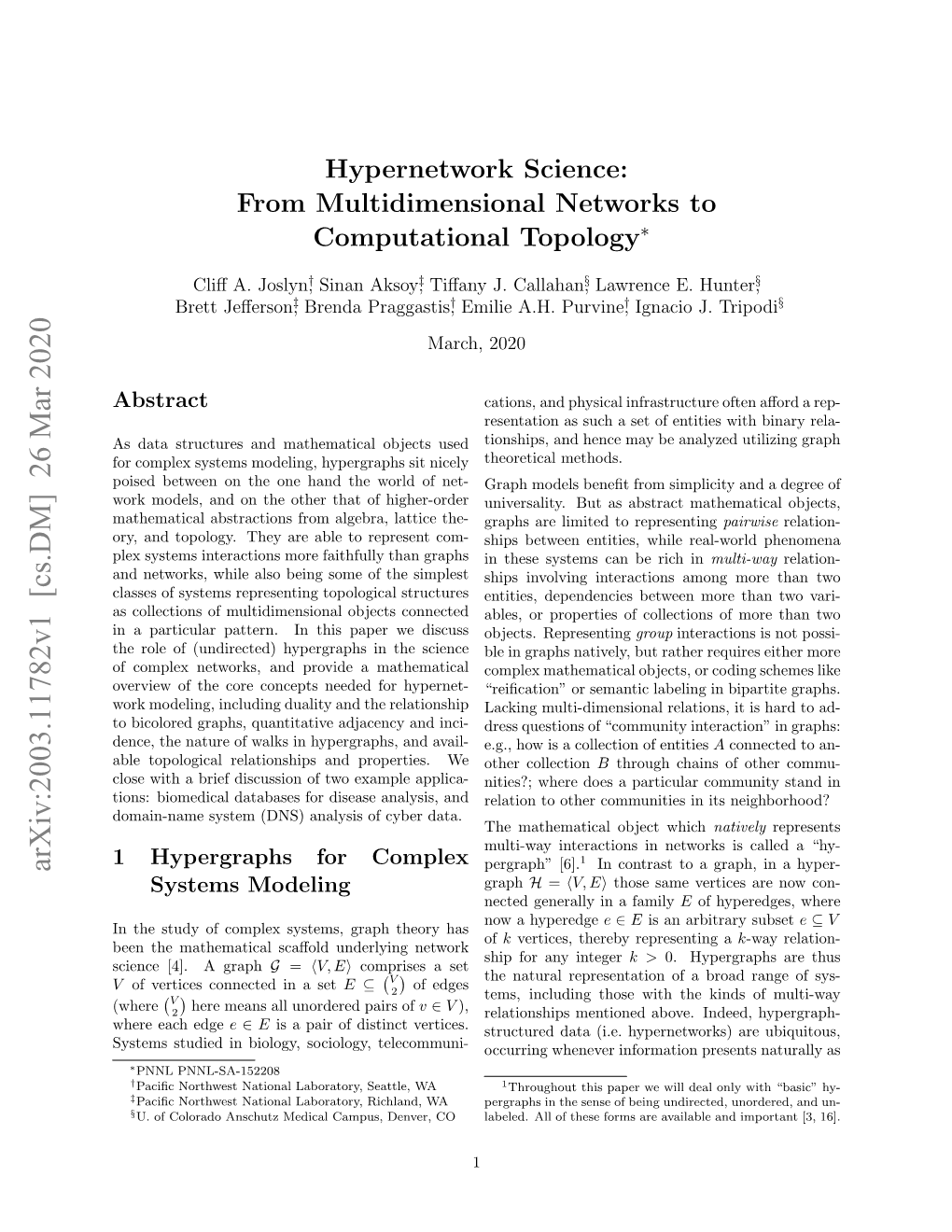 Hypernetwork Science: from Multidimensional Networks to Computational Topology∗