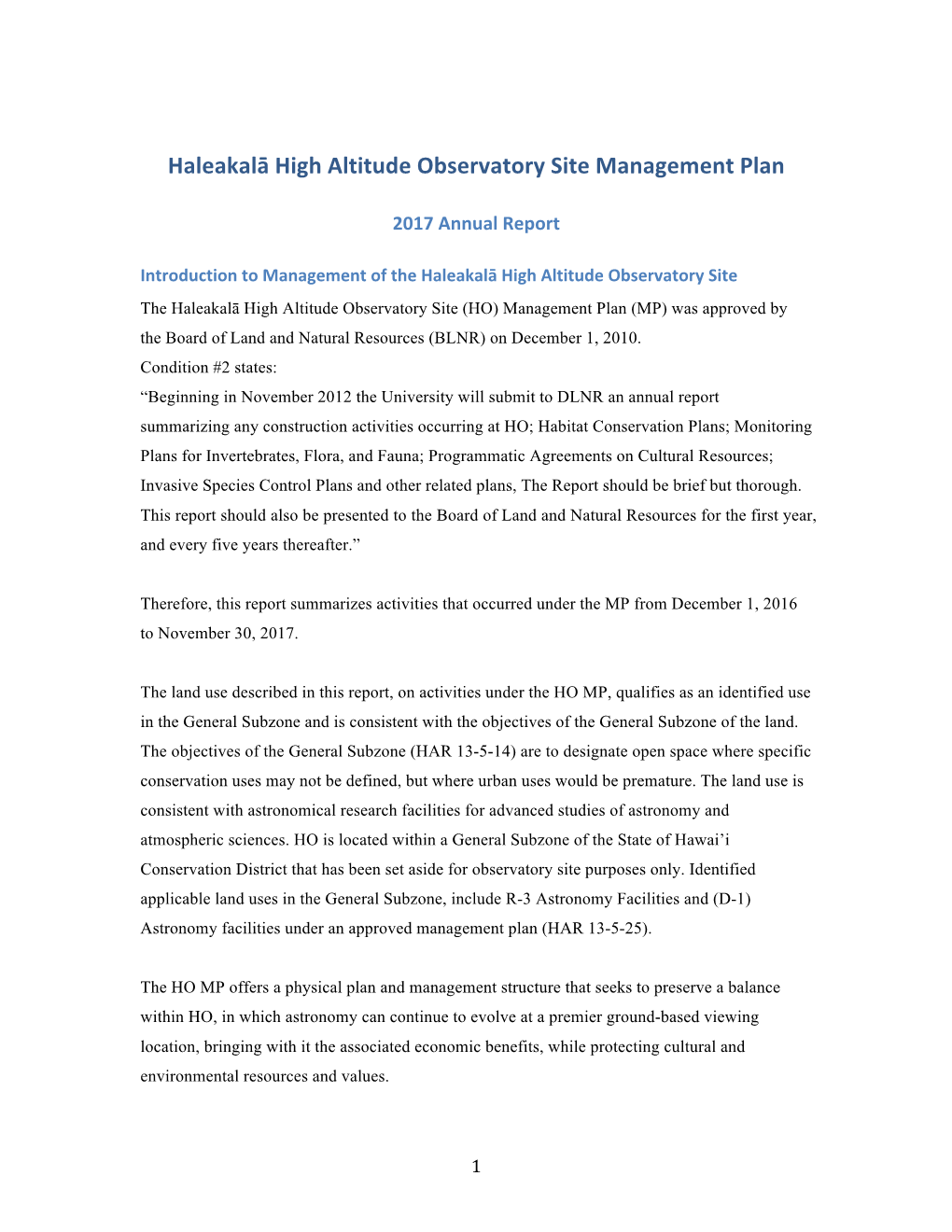 2017 Report on the Haleakalā High Altitude Observatory Site