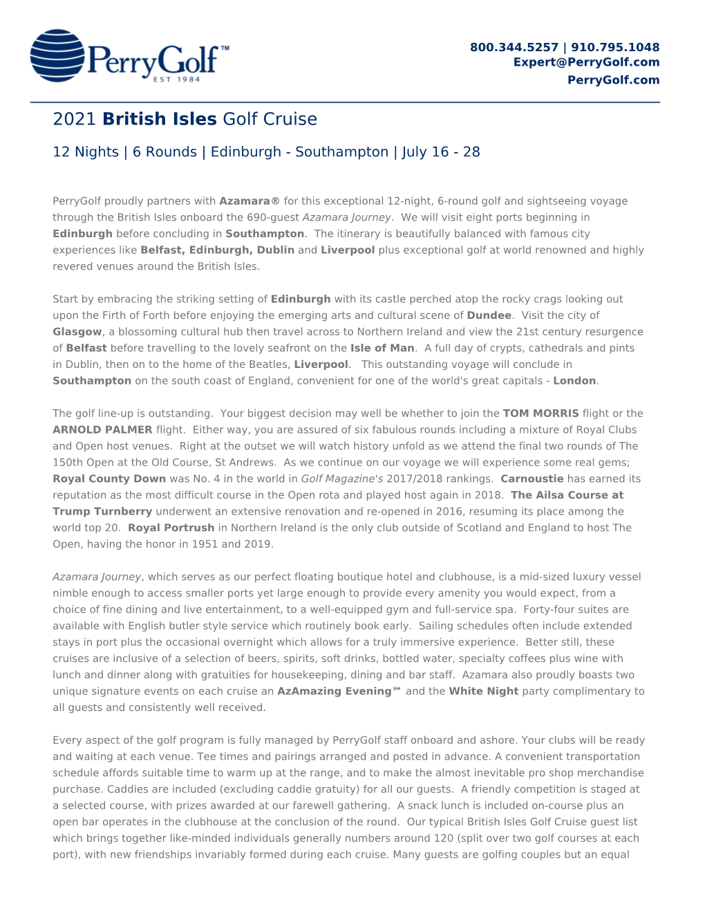 2021 British Isles Golf Cruise