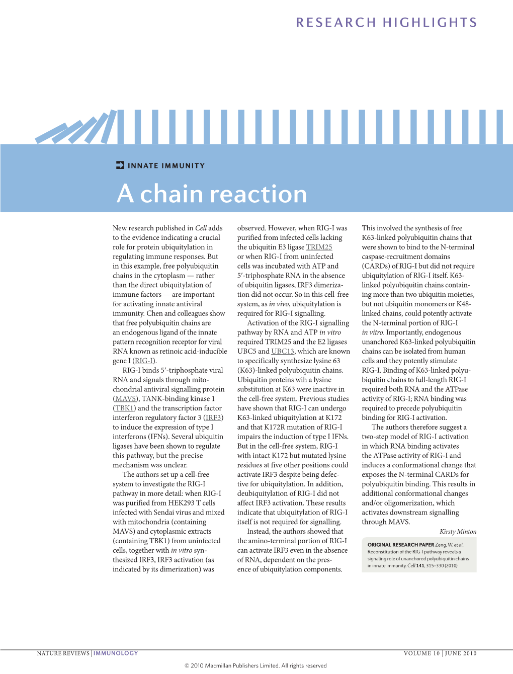 Innate Immunity a Chain Reaction
