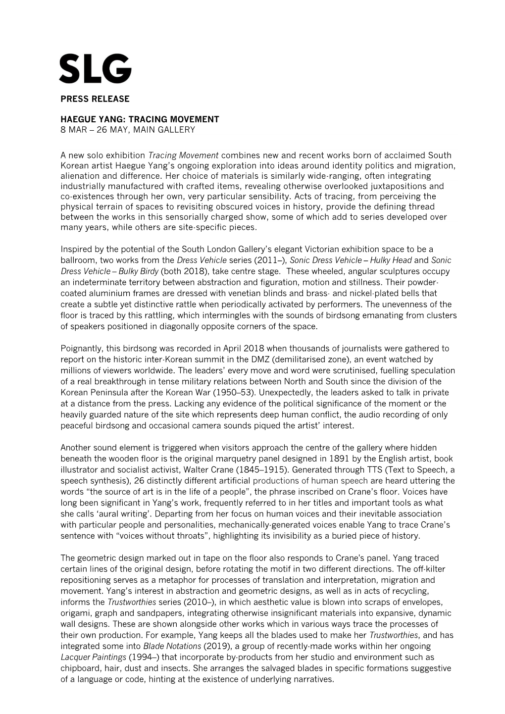 Press Release Haegue Yang: Tracing Movement 8