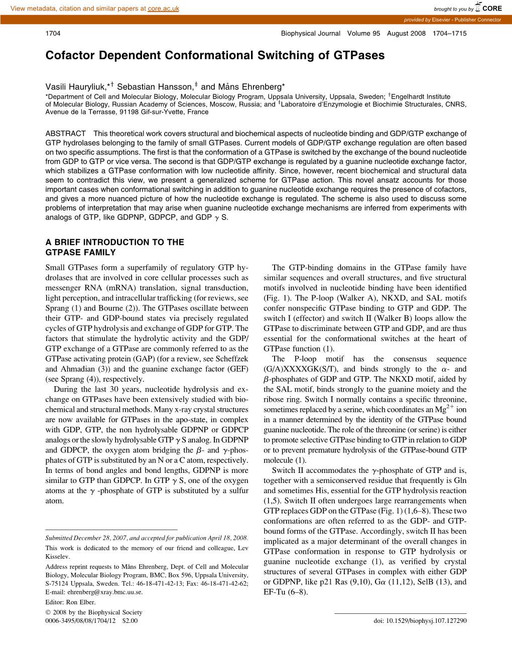 Cofactor Dependent Conformational Switching of Gtpases