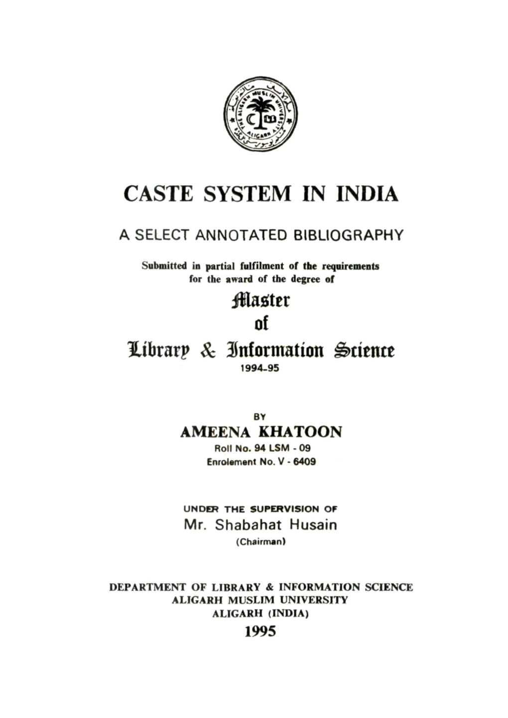 CASTE SYSTEM in INDIA Iwaiter of Hibrarp & Information ^Titntt