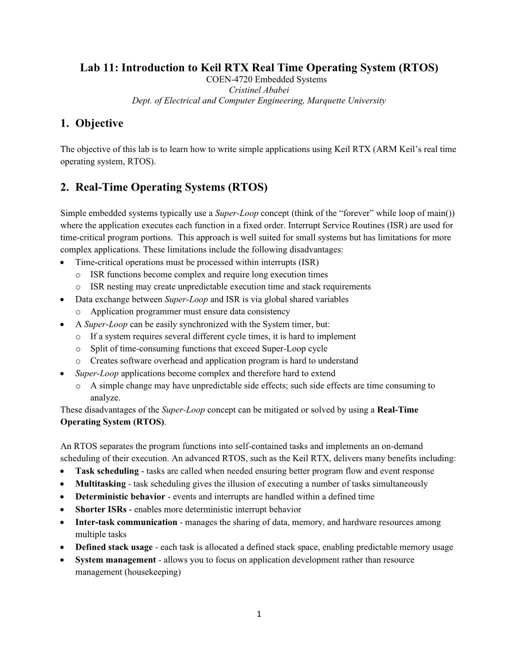 Lab 11: Introduction to RTX Real-Time Operating System