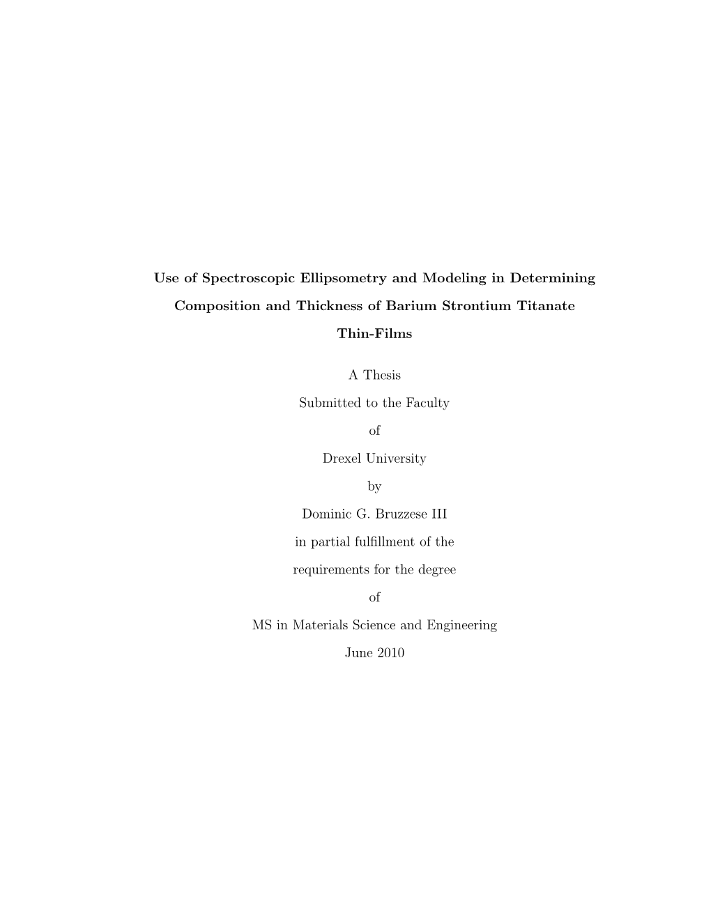 Use of Spectroscopic Ellipsometry and Modeling in Determining Composition and Thickness of Barium Strontium Titanate Thin-Films