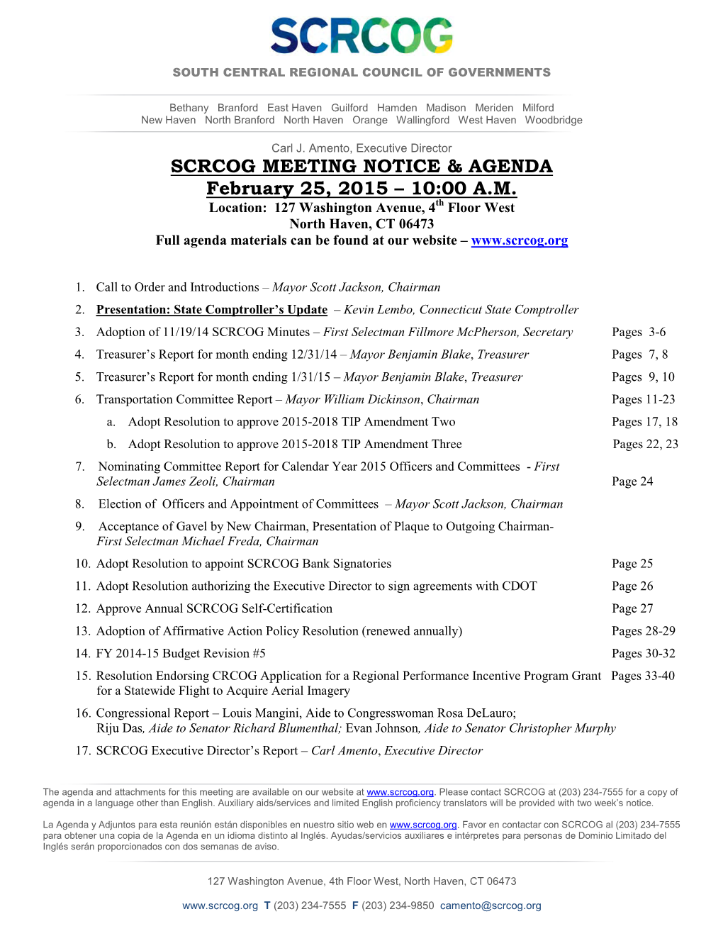 SCRCOG Board Agenda Packet