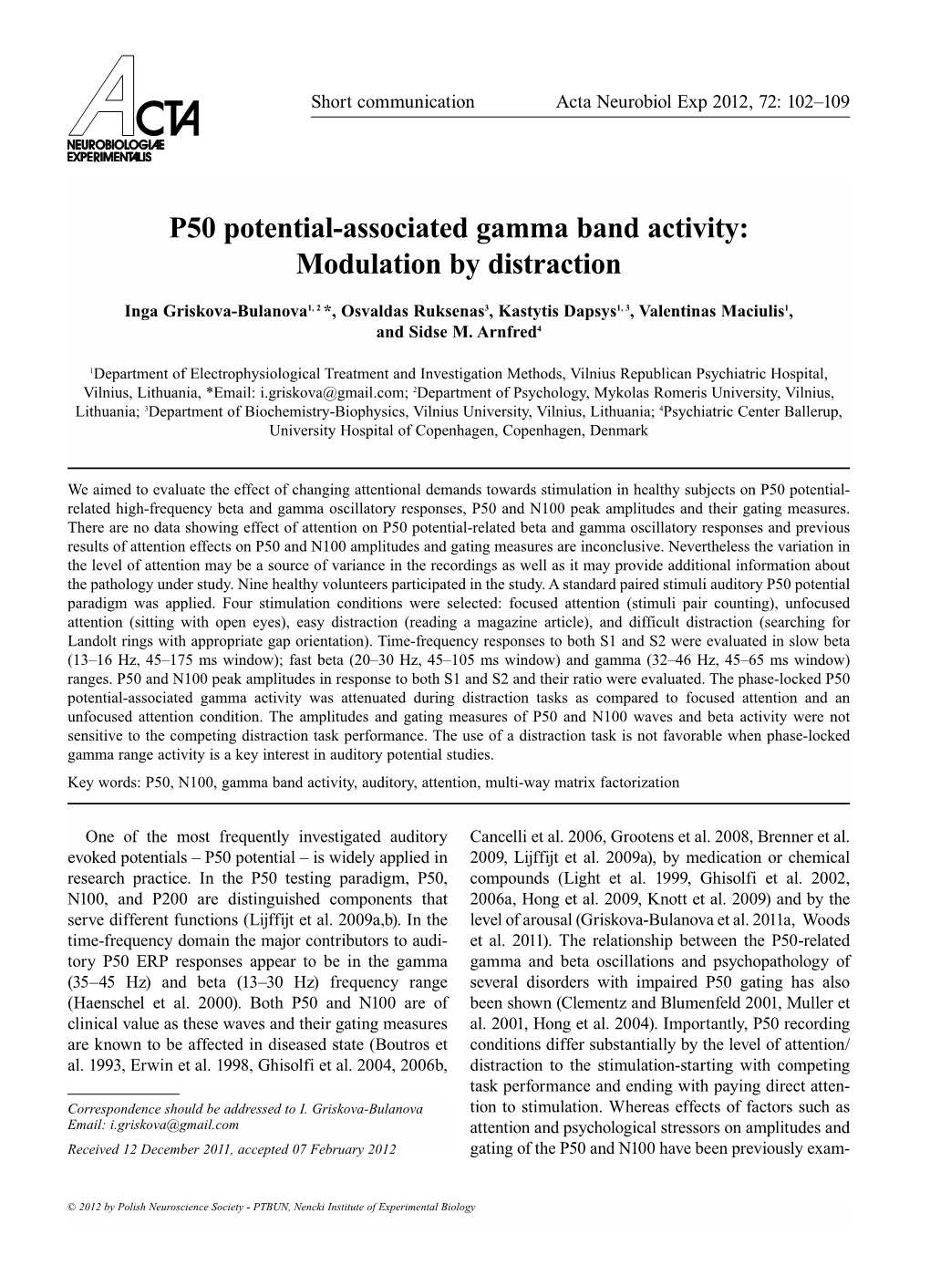 P50 Potential-Associated Gamma Band Activity: Modulation by Distraction