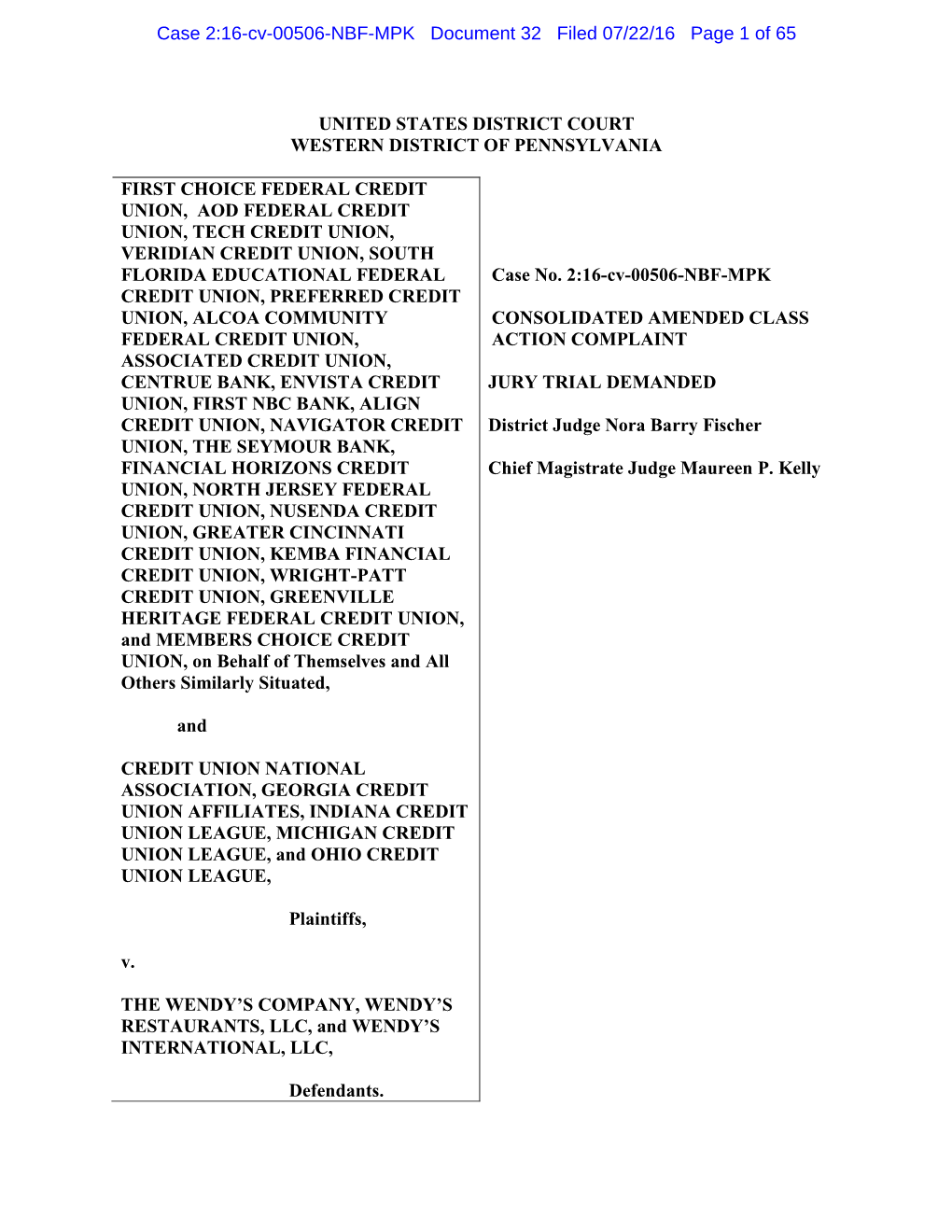 Case 2:16-Cv-00506-NBF-MPK Document 32 Filed 07/22/16 Page 1 of 65