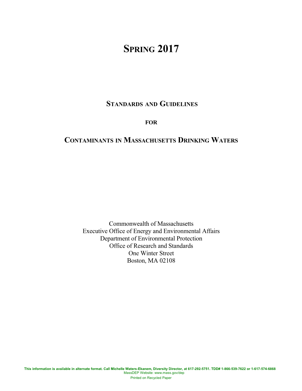 Contaminants in Massachusetts Drinking Waters