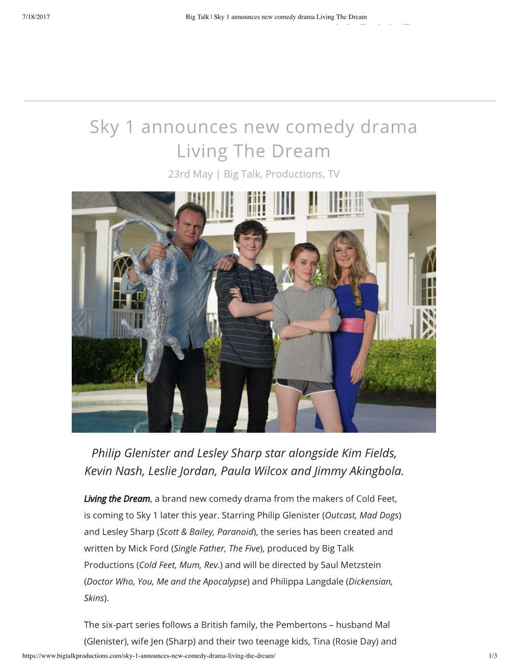 Sky 1 Announces New Comedy Drama Living the Dream 23Rd May | Big Talk, Productions, TV
