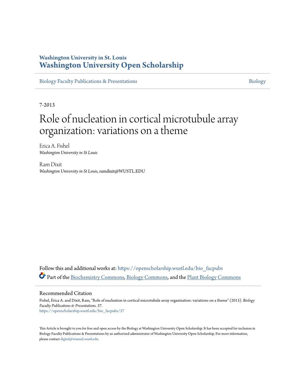 Role of Nucleation in Cortical Microtubule Array Organization: Variations on a Theme Erica A