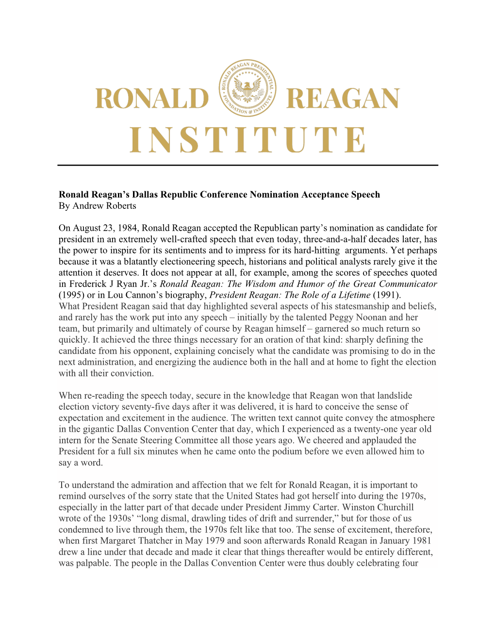 Ronald Reagan's Dallas Republic Conference Nomination